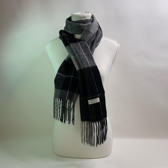 Ukrainian Merino Wool & Cashmere Plaid Scarf | GreaterGood Lochmere Classic Grey & Black Plaid Scarf - Cozy Merino Wool & Cashmere Blend